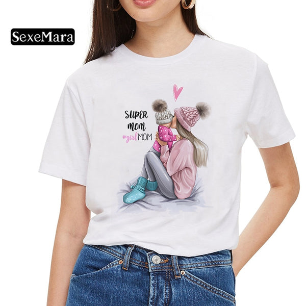 SexeMara Super Mom T shirt Women Mother's Love Print White T-shirt Harajuku Mama TShirt Vogue Tops tee shirt Femme Vogue Summer