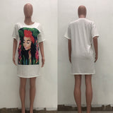 Oversized T Shirt Dress Women Short Sleeve Character Print Tunic Mini Streetwear Dress Autumn Ladies Loose Short Casual Dress