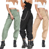 lITTHING Women's Cargo Trousers Pants Solid Punk Loose Long Sports Hiking Streetwear Pants With Chain Hip Hop Dance Pants