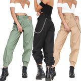 lITTHING Women's Cargo Trousers Pants Solid Punk Loose Long Sports Hiking Streetwear Pants With Chain Hip Hop Dance Pants