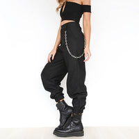 lITTHING Women's Cargo Trousers Pants Solid Punk Loose Long Sports Hiking Streetwear Pants With Chain Hip Hop Dance Pants