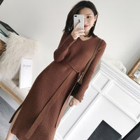 Korean Fashion Sweater Dress Women Knitted Sweaters Dresses Elegant Women High Waist Sweater Dress Plus Size Vestidos De Fiesta