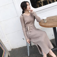 Korean Fashion Sweater Dress Women Knitted Sweaters Dresses Elegant Women High Waist Sweater Dress Plus Size Vestidos De Fiesta