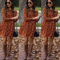 2019 New Midi Floral Long Sleeve Dress Female Autumn and Winter O-Neck Retro Print Knee Length Polyester Casual Dress  Plus Size