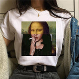 LUSLOS mona lisa chewing gum t shirt women female new fashion top summer tshirt aesthetic funny Grunge femme hip hop t-shirt