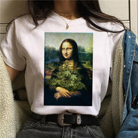 LUSLOS mona lisa chewing gum t shirt women female new fashion top summer tshirt aesthetic funny Grunge femme hip hop t-shirt