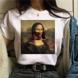 LUSLOS mona lisa chewing gum t shirt women female new fashion top summer tshirt aesthetic funny Grunge femme hip hop t-shirt