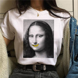 LUSLOS mona lisa chewing gum t shirt women female new fashion top summer tshirt aesthetic funny Grunge femme hip hop t-shirt