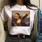 LUSLOS mona lisa chewing gum t shirt women female new fashion top summer tshirt aesthetic funny Grunge femme hip hop t-shirt