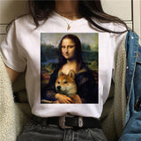 LUSLOS mona lisa chewing gum t shirt women female new fashion top summer tshirt aesthetic funny Grunge femme hip hop t-shirt