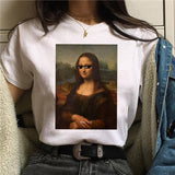 LUSLOS mona lisa chewing gum t shirt women female new fashion top summer tshirt aesthetic funny Grunge femme hip hop t-shirt