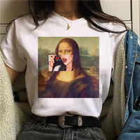 LUSLOS mona lisa chewing gum t shirt women female new fashion top summer tshirt aesthetic funny Grunge femme hip hop t-shirt