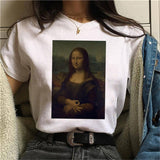 LUSLOS mona lisa chewing gum t shirt women female new fashion top summer tshirt aesthetic funny Grunge femme hip hop t-shirt