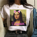 LUSLOS mona lisa chewing gum t shirt women female new fashion top summer tshirt aesthetic funny Grunge femme hip hop t-shirt