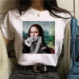 LUSLOS mona lisa chewing gum t shirt women female new fashion top summer tshirt aesthetic funny Grunge femme hip hop t-shirt