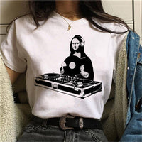 LUSLOS mona lisa chewing gum t shirt women female new fashion top summer tshirt aesthetic funny Grunge femme hip hop t-shirt