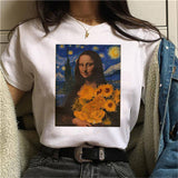 LUSLOS mona lisa chewing gum t shirt women female new fashion top summer tshirt aesthetic funny Grunge femme hip hop t-shirt