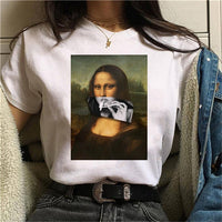 LUSLOS mona lisa chewing gum t shirt women female new fashion top summer tshirt aesthetic funny Grunge femme hip hop t-shirt