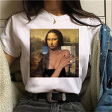 LUSLOS mona lisa chewing gum t shirt women female new fashion top summer tshirt aesthetic funny Grunge femme hip hop t-shirt