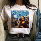 LUSLOS mona lisa chewing gum t shirt women female new fashion top summer tshirt aesthetic funny Grunge femme hip hop t-shirt