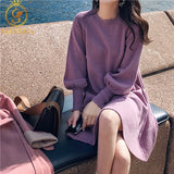 New Spring Korea Dress Women Knitting Oversize Autumn Midi Dress Lantern sleeve Fashion Sweater Dresses