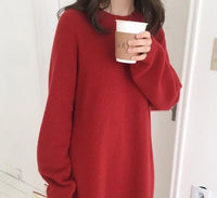 Women autumn Winter Long Sweater Dress Female Long Sleeve Straight Knitted jumper dresses cozy oversized pullover