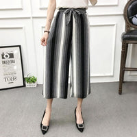 ETOSELL Women New Summer Wide Leg Pants Casual Loose High Elastic Waist Harem Pants Loose Belt Striped Elasticated Trousers