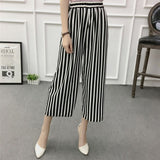 ETOSELL Women New Summer Wide Leg Pants Casual Loose High Elastic Waist Harem Pants Loose Belt Striped Elasticated Trousers