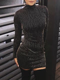 Hot Women Sequined Long Sleeve Tassel Bodycon Party Club Turtleneck Skinny Casual Sexy Club Dress