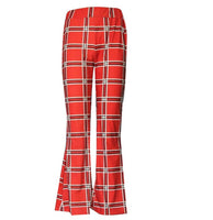 Vintage Plaid Women Girls High Waist Bell Bottom Long Flare Pants Stretch Boho Hippie Bell-Bottom Pants