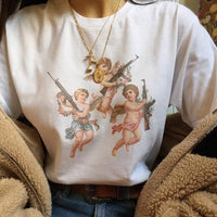 Angel 90s Fashion T Shirt Women Kawaii Print Short Sleeved O-neck T-shirt Vintage Vogue Ullzang Tshirt Harajuku Top Tees Female