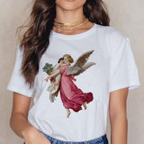 Angel 90s Fashion T Shirt Women Kawaii Print Short Sleeved O-neck T-shirt Vintage Vogue Ullzang Tshirt Harajuku Top Tees Female