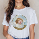 Angel 90s Fashion T Shirt Women Kawaii Print Short Sleeved O-neck T-shirt Vintage Vogue Ullzang Tshirt Harajuku Top Tees Female