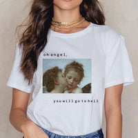 Angel 90s Fashion T Shirt Women Kawaii Print Short Sleeved O-neck T-shirt Vintage Vogue Ullzang Tshirt Harajuku Top Tees Female