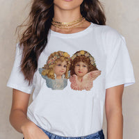 Angel 90s Fashion T Shirt Women Kawaii Print Short Sleeved O-neck T-shirt Vintage Vogue Ullzang Tshirt Harajuku Top Tees Female