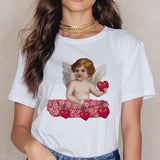 Angel 90s Fashion T Shirt Women Kawaii Print Short Sleeved O-neck T-shirt Vintage Vogue Ullzang Tshirt Harajuku Top Tees Female