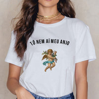 Angel 90s Fashion T Shirt Women Kawaii Print Short Sleeved O-neck T-shirt Vintage Vogue Ullzang Tshirt Harajuku Top Tees Female