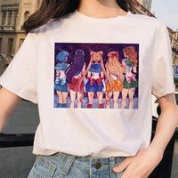 Sailor Moon 90s funny T Shirt Harajuku clothes Tshirt Aesthetic cat Anime Women Cute Female T-shirt Kawaii Tees Fashion Ullzang