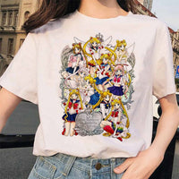 Sailor Moon 90s funny T Shirt Harajuku clothes Tshirt Aesthetic cat Anime Women Cute Female T-shirt Kawaii Tees Fashion Ullzang