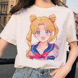 Sailor Moon 90s funny T Shirt Harajuku clothes Tshirt Aesthetic cat Anime Women Cute Female T-shirt Kawaii Tees Fashion Ullzang