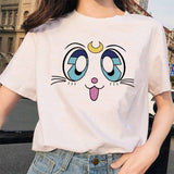 Sailor Moon 90s funny T Shirt Harajuku clothes Tshirt Aesthetic cat Anime Women Cute Female T-shirt Kawaii Tees Fashion Ullzang