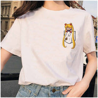 Sailor Moon 90s funny T Shirt Harajuku clothes Tshirt Aesthetic cat Anime Women Cute Female T-shirt Kawaii Tees Fashion Ullzang