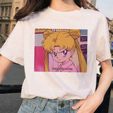 Sailor Moon 90s funny T Shirt Harajuku clothes Tshirt Aesthetic cat Anime Women Cute Female T-shirt Kawaii Tees Fashion Ullzang