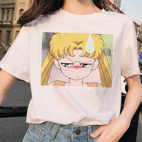 Sailor Moon 90s funny T Shirt Harajuku clothes Tshirt Aesthetic cat Anime Women Cute Female T-shirt Kawaii Tees Fashion Ullzang