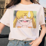 Sailor Moon 90s funny T Shirt Harajuku clothes Tshirt Aesthetic cat Anime Women Cute Female T-shirt Kawaii Tees Fashion Ullzang