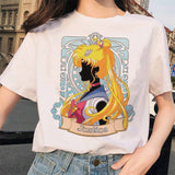 Sailor Moon 90s funny T Shirt Harajuku clothes Tshirt Aesthetic cat Anime Women Cute Female T-shirt Kawaii Tees Fashion Ullzang